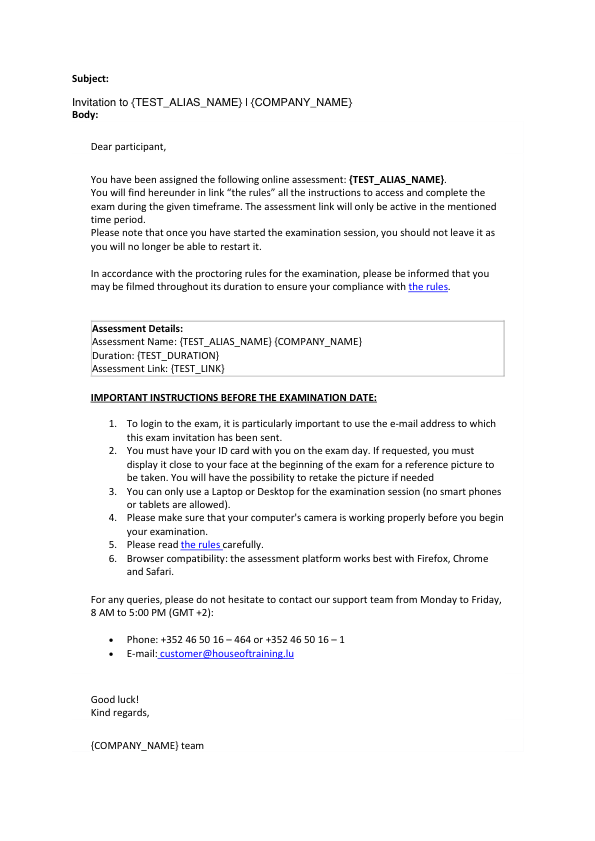 The rules to carry out the online examination EN v042022